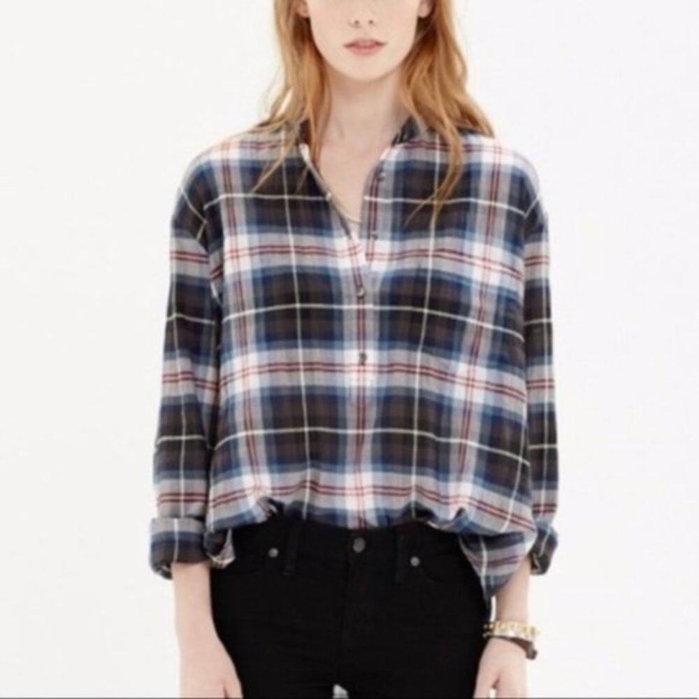 Madewell Collarless Wheaton Plaid Popover Size XS